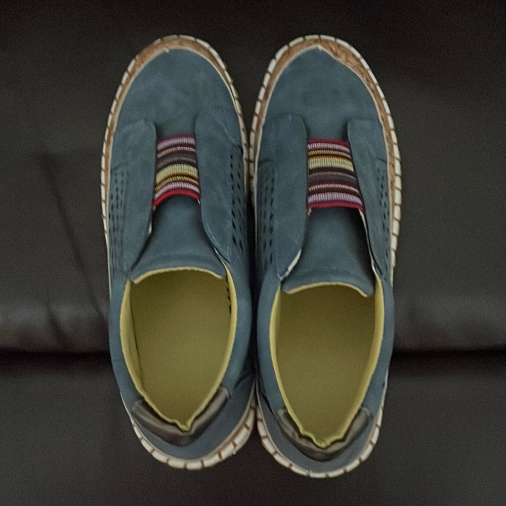 Ladies blue faux suede shoes.